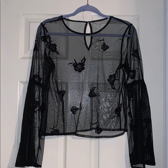 Black floral see through lace shirt - Picture 1 of 2